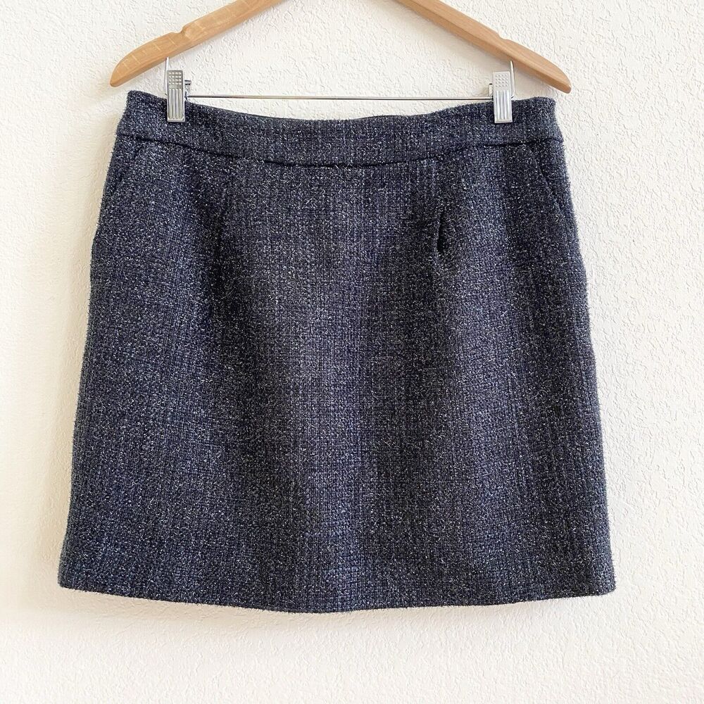Ann Taylor Black Wool Blend Textured Sparkle‎ Straight Skirt Lined Size 10